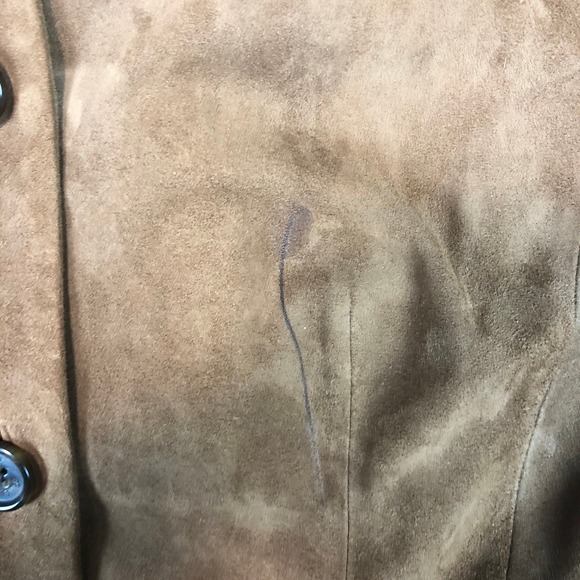 346 Brooks Brothers Suede Leather Knit Collar Button Front Jacket Women 12 Flaw - Picture 7 of 8